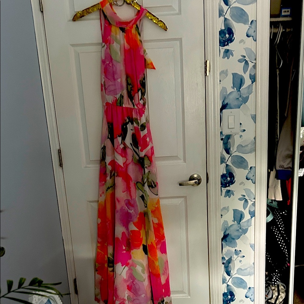 Eliza J Vibrant Pink and Orange Maxi Dress